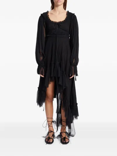 Ann Demeulemeester Giti Empire Ruffled Asymmetric-hem Dress In Black