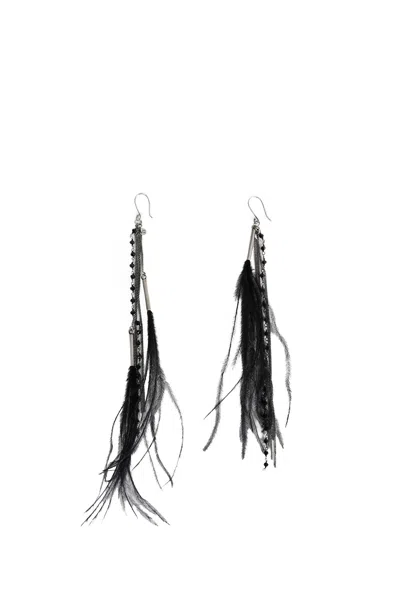 Ann Demeulemeester Goia Earrings With Chains And Feathers In Black