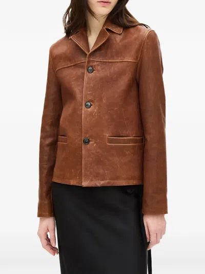 Ann Demeulemeester Grained Calf Leather Jacket In Brown