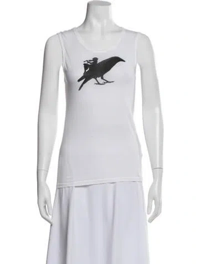 Pre-owned Ann Demeulemeester Graphic Print Crew Neck Top In White