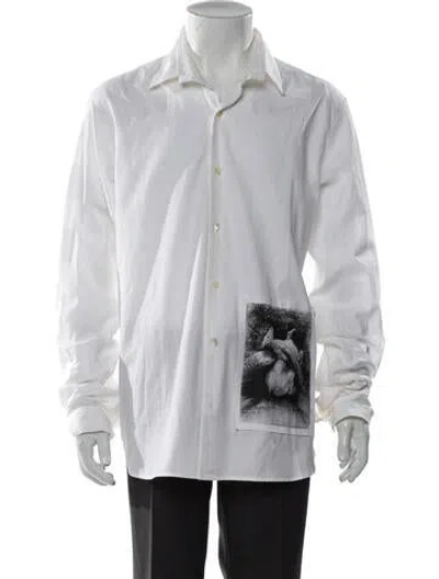 Pre-owned Ann Demeulemeester Graphic Print Long Sleeve Shirt In White