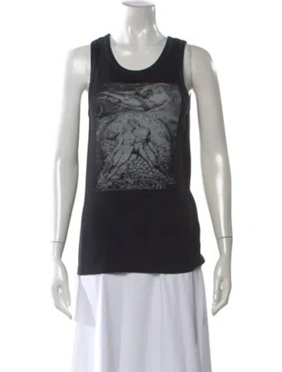 Pre-owned Ann Demeulemeester Graphic Print Scoop Neck Top In Black