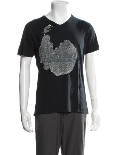 Pre-owned Ann Demeulemeester Graphic Print V-neck T-shirt In Black