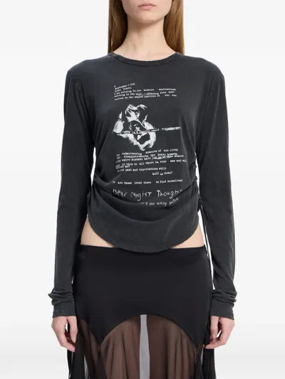 Ann Demeulemeester Graphic-print Ruched Long-sleeved T-shirt In Gray