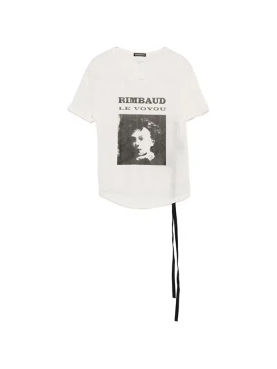 Ann Demeulemeester Graphic-print Tie-detail T-shirt In White