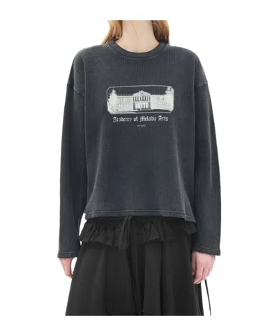 Ann Demeulemeester Graphic-print Waffle-knit T-shirt In Black