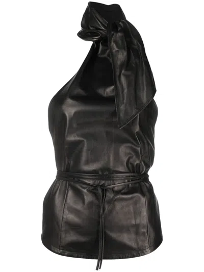 Ann Demeulemeester Halterneck Backless Leather Top In Black