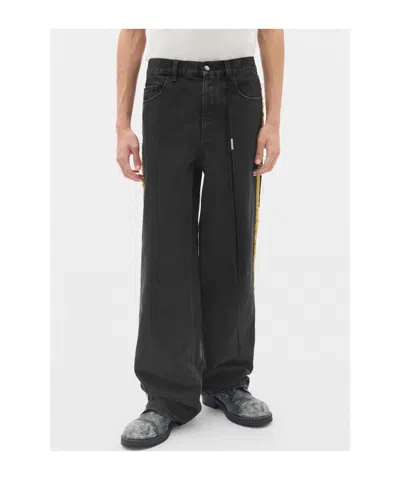 Ann Demeulemeester Hanno 5 Pockets Straight Leg Loose Trousers With Side Bands In Black