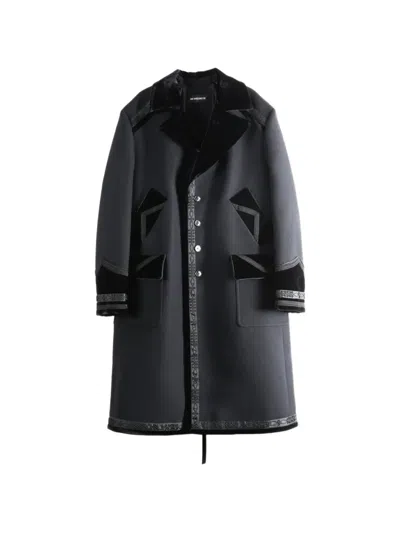Ann Demeulemeester Havtor Velvet-trimmed Embroidered Coat In Black