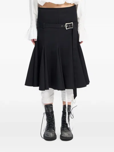 Ann Demeulemeester Helma Belted Pleated Midi Skirt In Black