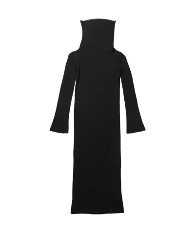 Ann Demeulemeester High Neck Dropped Shoulder Knitted Dress In Black