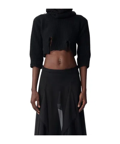 Ann Demeulemeester High Neck Short Sweater In Black