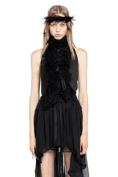Ann Demeulemeester Idje Open Waistcoat With Feathers In Black