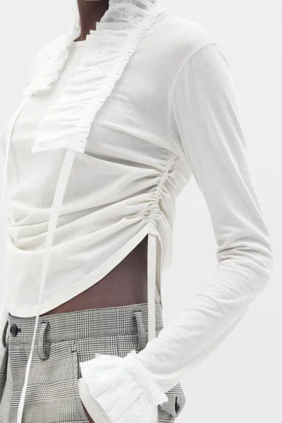 Ann Demeulemeester Inna Wrinkled Cropped Long Sleeve Top With Ruffled Collar And Cuffs In White