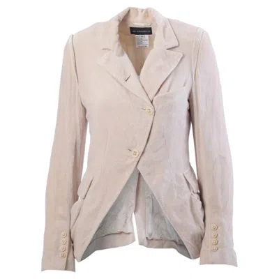 Pre-owned Ann Demeulemeester Ivory Asymmetric Stand Collar Suede-effect Blazer - '00s In White