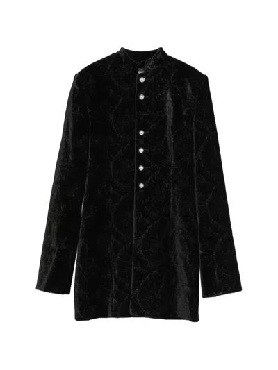 Ann Demeulemeester Jacquard-patterned Pearl-button Jacket In Black