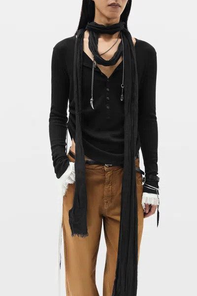 Ann Demeulemeester Frayed-edge Crinkled Scarf In Black