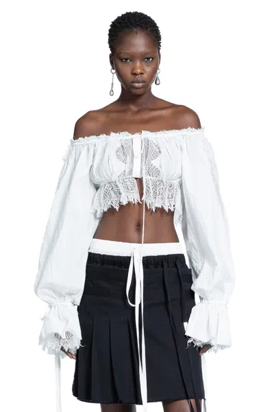 Ann Demeulemeester Jorunn Crop Top With Distressed Lace Details In White