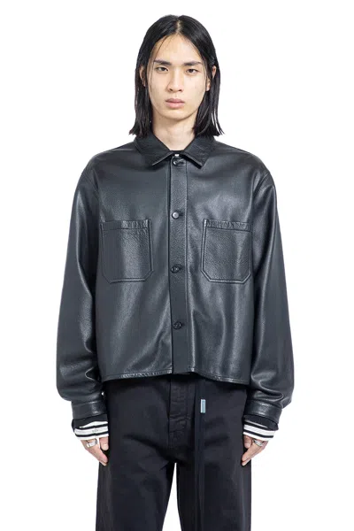 Ann Demeulemeester Juel Boxy Overshirt In Leather In Blue