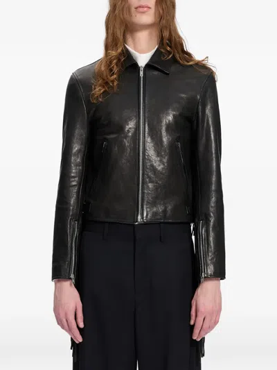 Ann Demeulemeester Karo Leather Jacket In Black