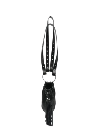 Ann Demeulemeester Kenan Fringe-trimmed Leather Bucket Bag In Black