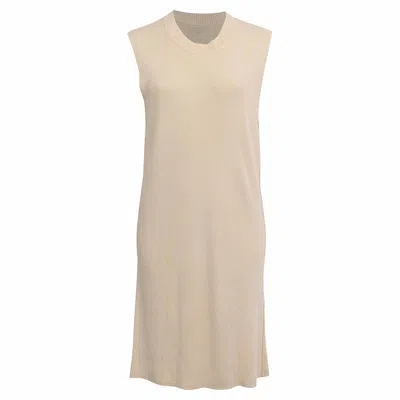 Ann Demeulemeester Knitted Sleeveless Midi Dress In Cream Rayon In Gray