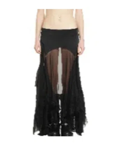 Ann Demeulemeester Lace-trim Ruffled Maxi Skirt In Black