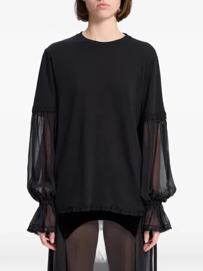 Ann Demeulemeester Lace-trim Cotton T-shirt In Black