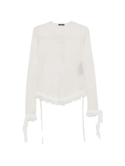 Ann Demeulemeester Lace-trim Long-sleeve T-shirt In Neutral