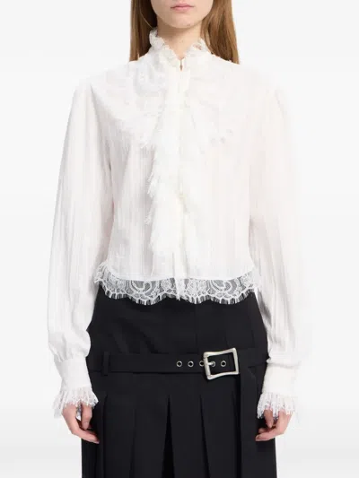 Ann Demeulemeester Lace-trim Ruffled Blouse In White