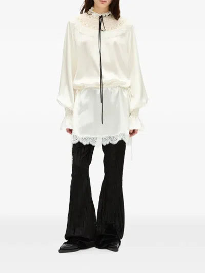 Ann Demeulemeester Lace-trim Ruffled Mini Dress In Neutral