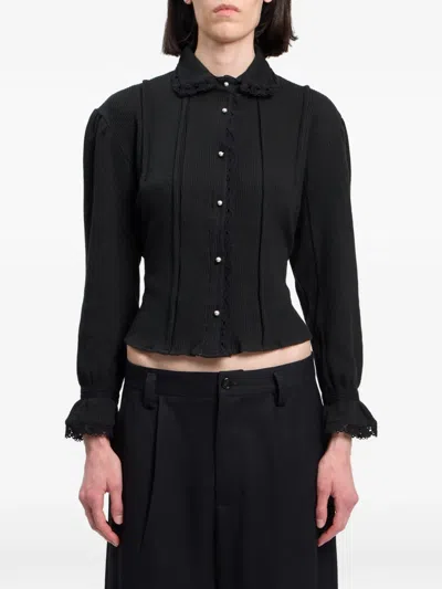 Ann Demeulemeester Lace-trim Waffle-jersey Blouse In Black