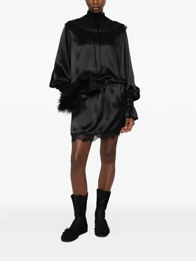 Ann Demeulemeester Lace-trimmed Ruffled Mini Dress In Black