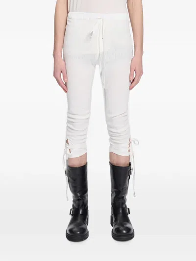Ann Demeulemeester Lace-up Cropped Trousers In White