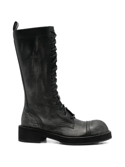 Ann Demeulemeester Lace-up Distressed Boots In Black