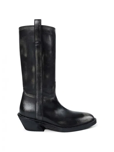 Ann Demeulemeester Laxit Brushed Biker Boots In Black