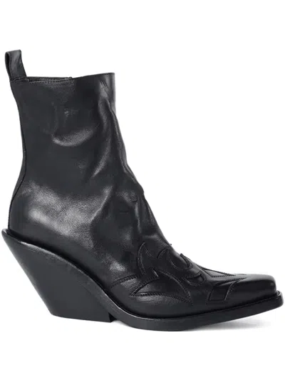 Ann Demeulemeester Leather Carved-detail Boots In Black