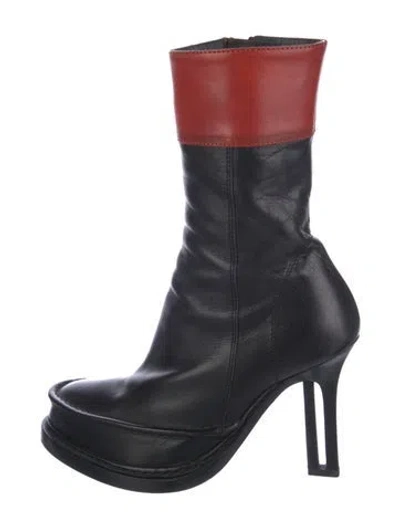 Pre-owned Ann Demeulemeester Leather Colorblock Pattern Sock Boots In Blue