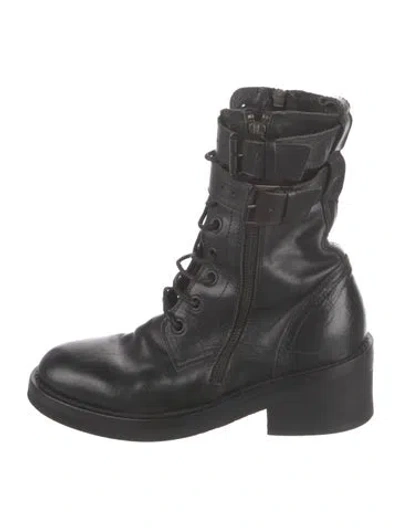 Pre-owned Ann Demeulemeester Leather Combat Boots In Black