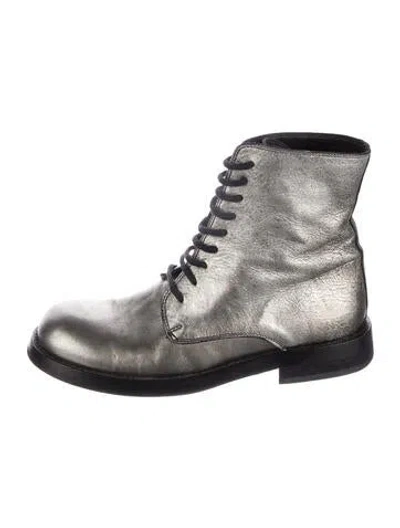 Pre-owned Ann Demeulemeester Leather Combat Boots In Gray