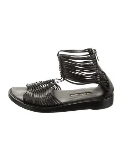 Pre-owned Ann Demeulemeester Leather Gladiator Sandals In Black