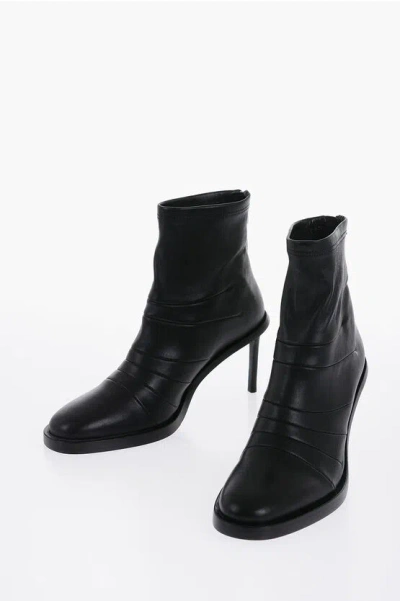 Ann Demeulemeester Leather Hedy Sock Boots With Embroderies 8cm In Black