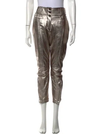 Pre-owned Ann Demeulemeester Leather Skinny Leg Pants In Metallic/neutrals