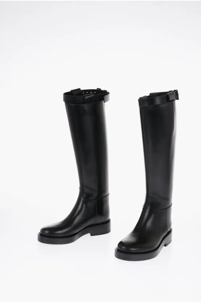 Ann Demeulemeester Leather Stan Riding Knee-high Boots With Back Full Zip In Black