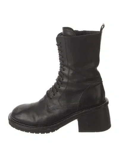 Pre-owned Ann Demeulemeester Leather Striped Combat Boots In Black