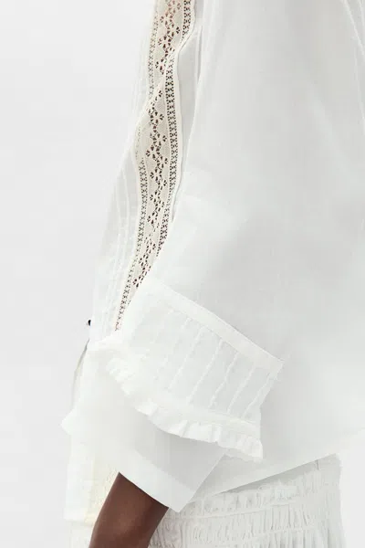 Ann Demeulemeester Lidy Open Front Shirt With Lace Ribbons In White