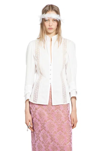 Ann Demeulemeester Lidy Open Front Shirt With Lace Ribbons In White