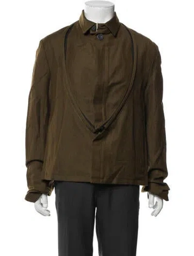 Pre-owned Ann Demeulemeester Linen Moto Jacket W/ Tags In Green