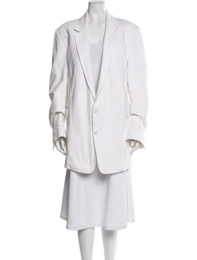 Pre-owned Ann Demeulemeester Linen Striped Blazer In White