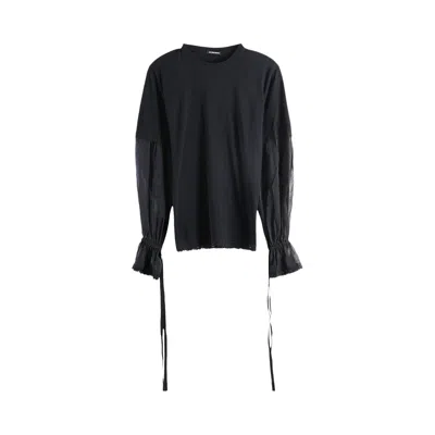 Pre-owned Ann Demeulemeester Loes Boxy Fit Silkchiffon Lace Sleeves T-shirt 'black' | Women's Size S